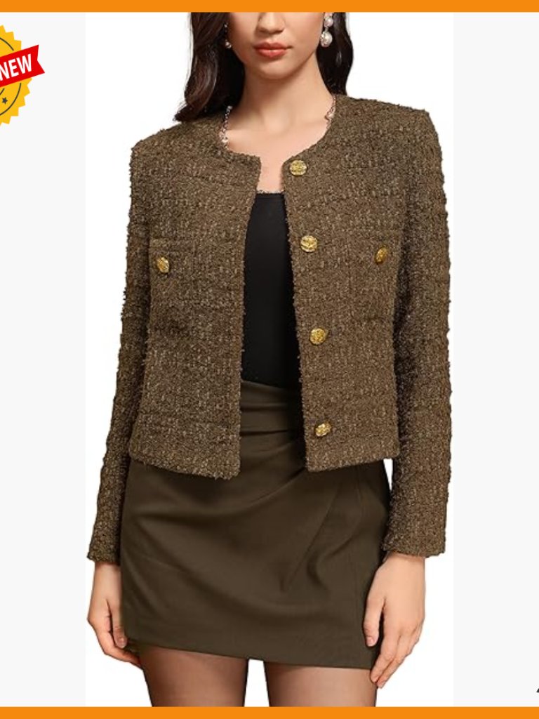 Cropped Tweed Blazer Wool Boucle Jacket Business Casual